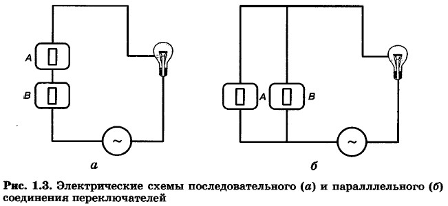 Электрические схемы соединения переключателей