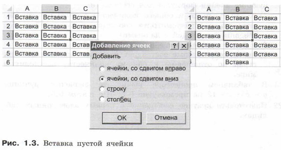 Вставка пустой ячейки